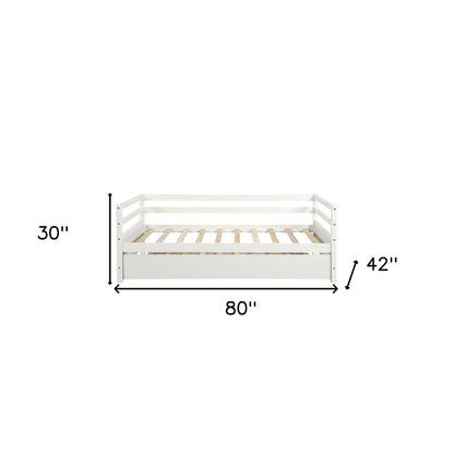 White Wood Twin Bed Frame with Trundle