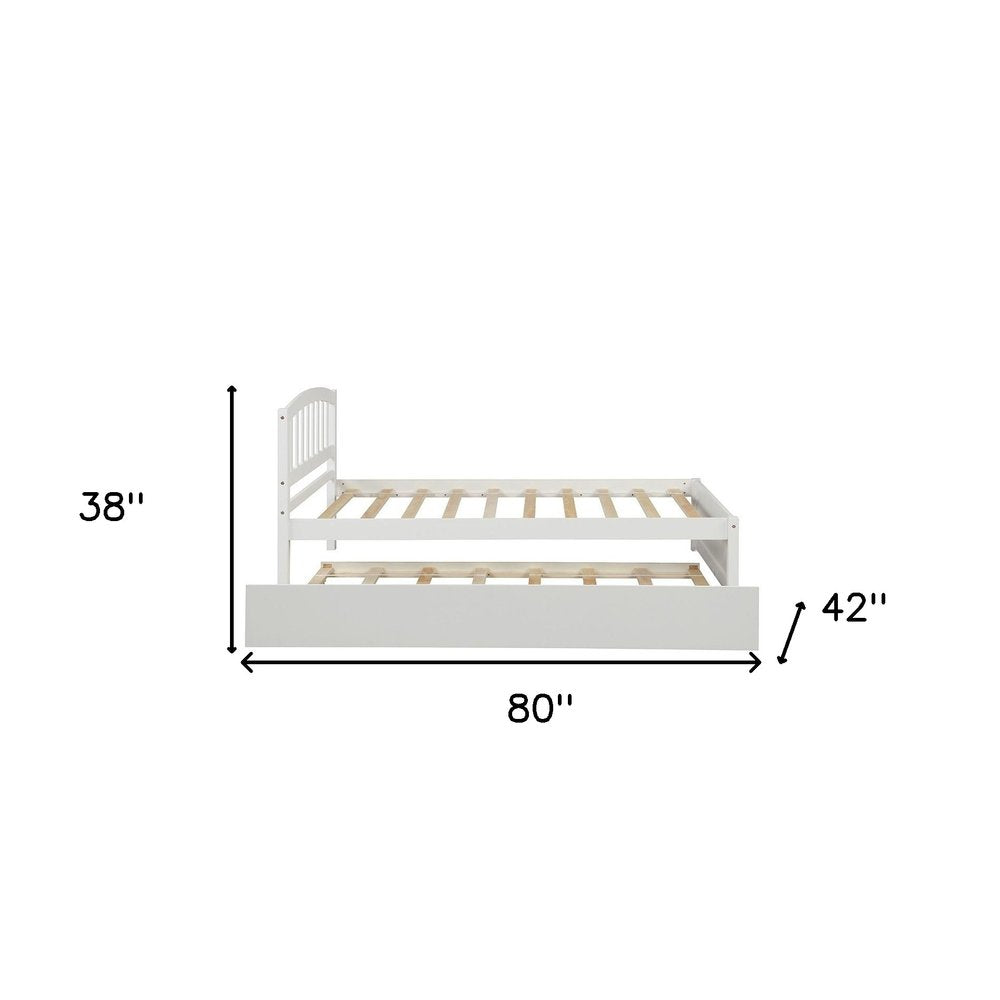 White Wood Twin Bed Frame with Trundle