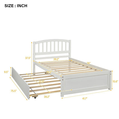 White Wood Twin Bed Frame with Trundle