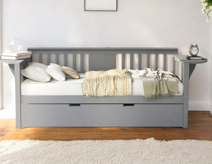 Gray Wood Twin Bed Frame with Trundle