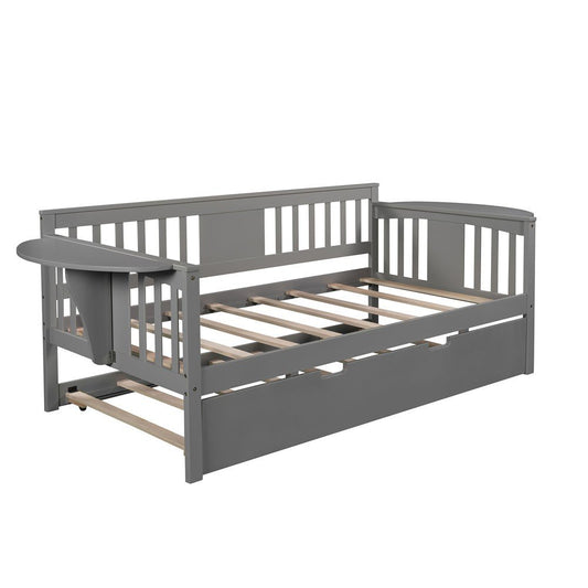 Gray Wood Twin Bed Frame with Trundle
