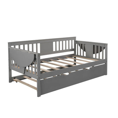 Gray Wood Twin Bed Frame with Trundle