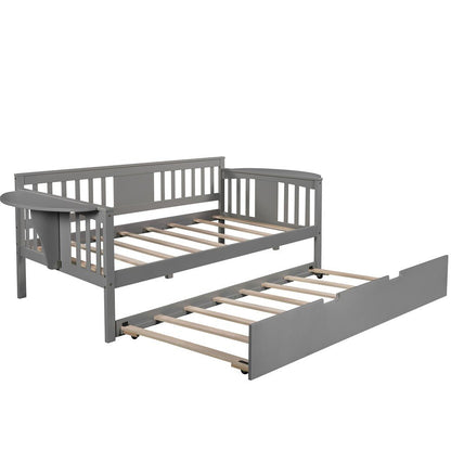 Gray Wood Twin Bed Frame with Trundle