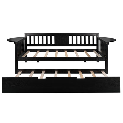Espresso Wood Twin Bed Frame with Trundle