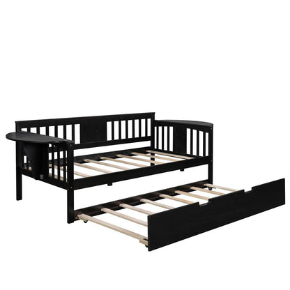 Espresso Wood Twin Bed Frame with Trundle