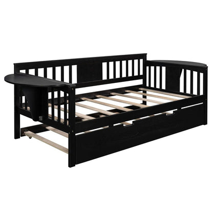 Espresso Wood Twin Bed Frame with Trundle
