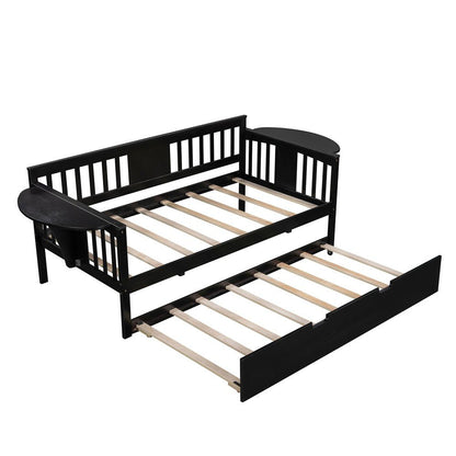 Espresso Wood Twin Bed Frame with Trundle
