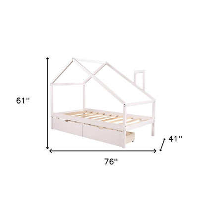 White Wood Twin Four Poster Bed Frame With Two Drawers