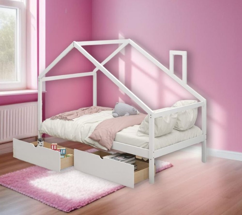 White Wood Twin Four Poster Bed Frame With Two Drawers