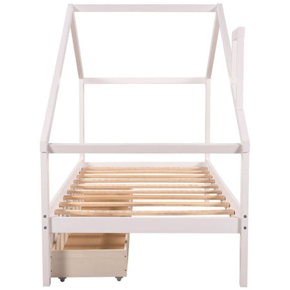 White Wood Twin Four Poster Bed Frame With Two Drawers