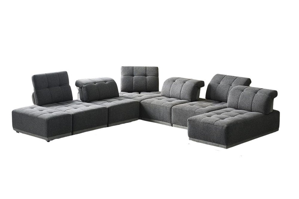 Gray Fabric Modular U Shaped Seven Piece Corner Sectional With Ottoman