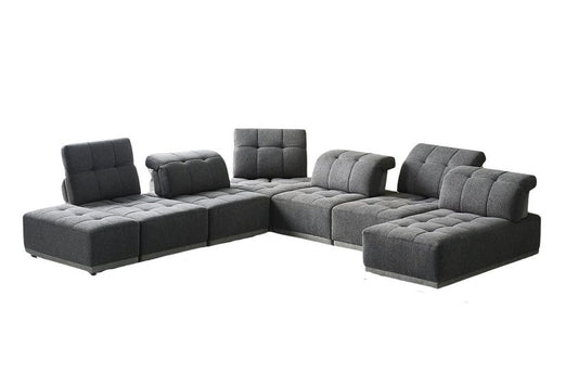 Gray Fabric Modular U Shaped Seven Piece Corner Sectional With Ottoman