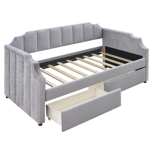 Gray Wood Upholstered Twin Bed Frame
