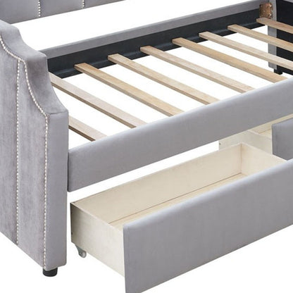 Gray Wood Upholstered Twin Bed Frame