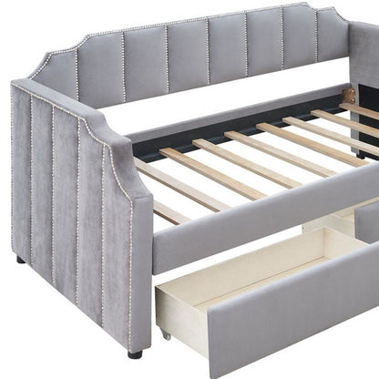 Gray Wood Upholstered Twin Bed Frame