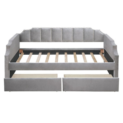 Gray Wood Upholstered Twin Bed Frame