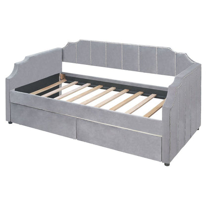 Gray Wood Upholstered Twin Bed Frame