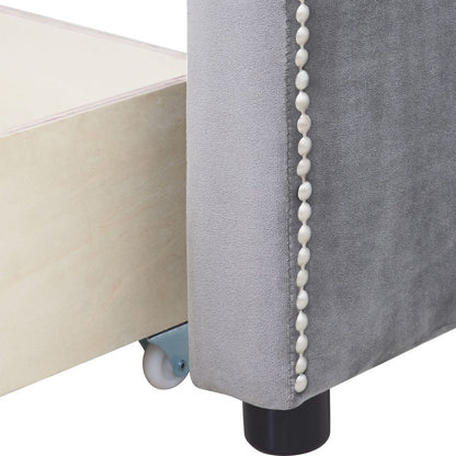 Gray Wood Upholstered Twin Bed Frame