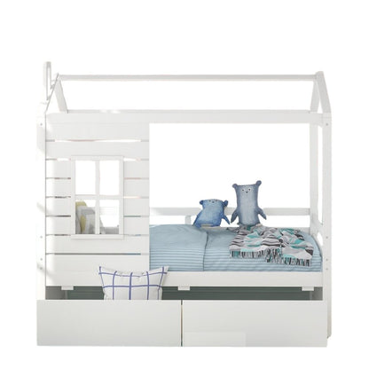 White Wood Twin Four Poster Bed Frame