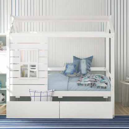 White Wood Twin Four Poster Bed Frame