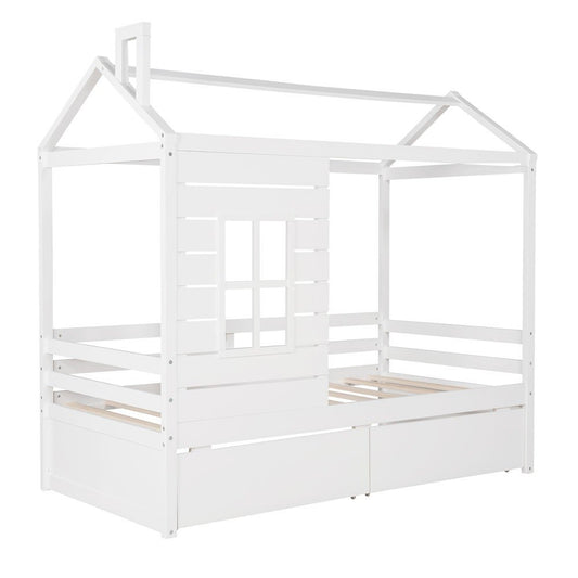 White Wood Twin Four Poster Bed Frame