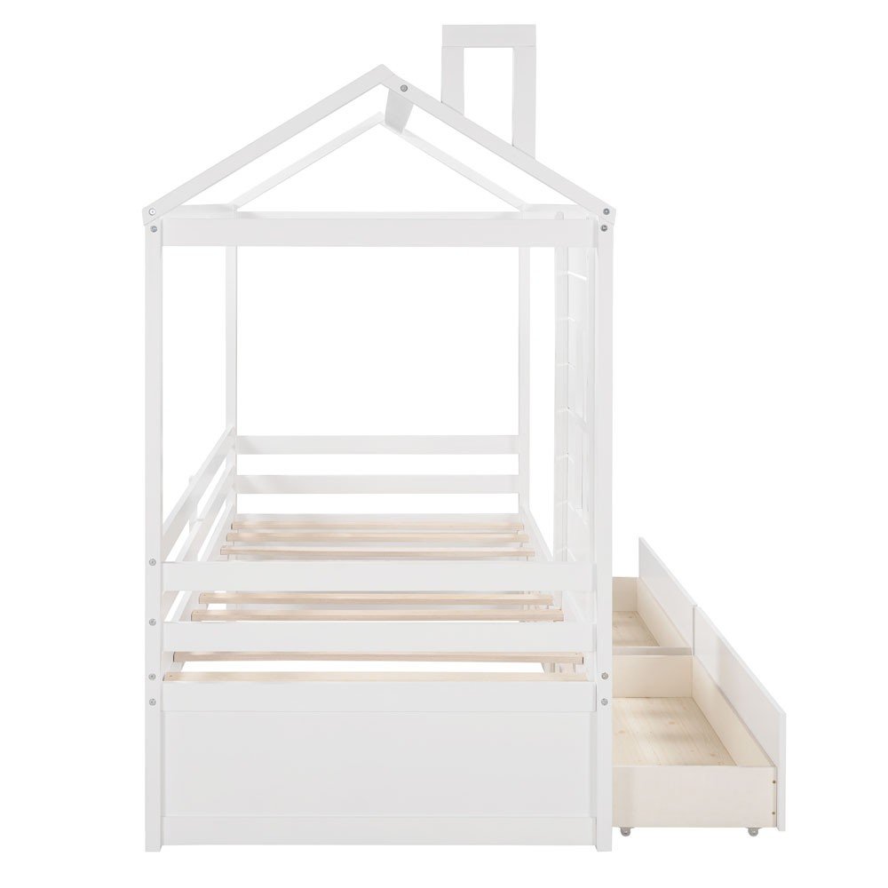 White Wood Twin Four Poster Bed Frame