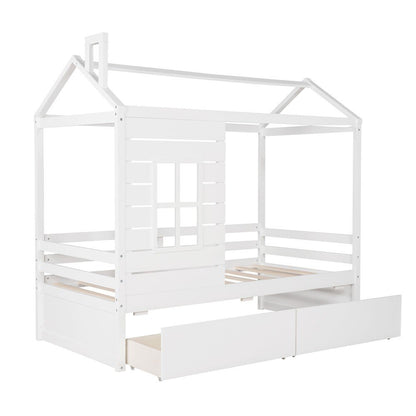 White Wood Twin Four Poster Bed Frame
