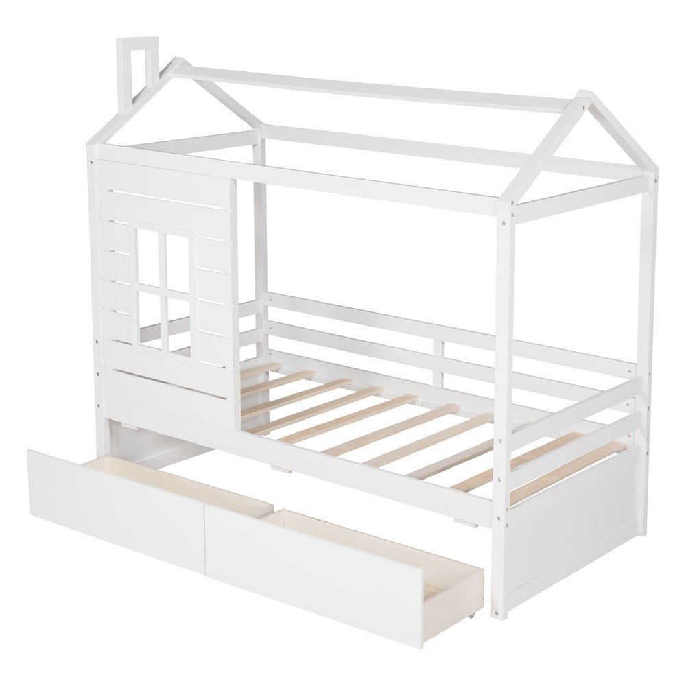 White Wood Twin Four Poster Bed Frame