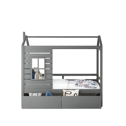 Gray Wood Twin Four Poster Bed Frame