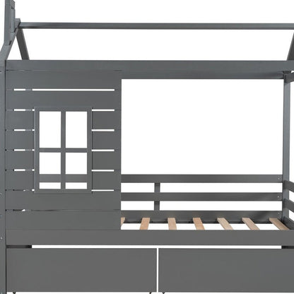 Gray Wood Twin Four Poster Bed Frame