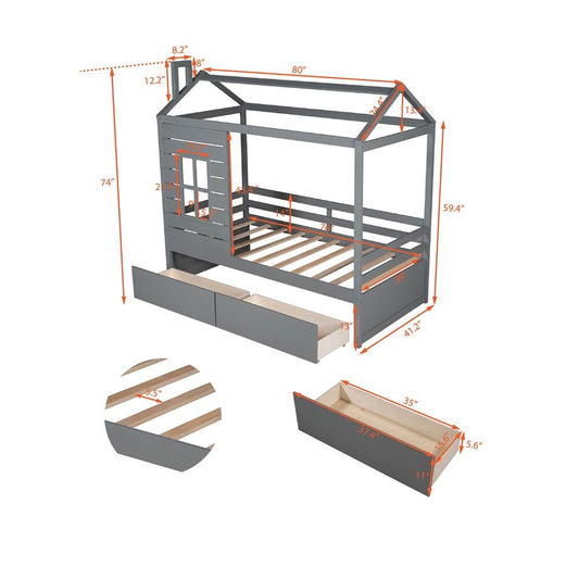 Gray Wood Twin Four Poster Bed Frame