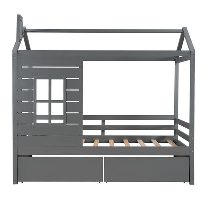 Gray Wood Twin Four Poster Bed Frame