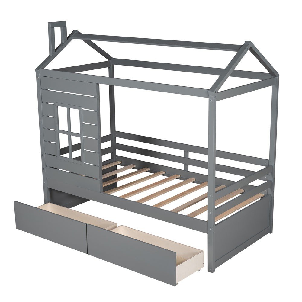 Gray Wood Twin Four Poster Bed Frame