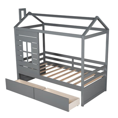 Gray Wood Twin Four Poster Bed Frame