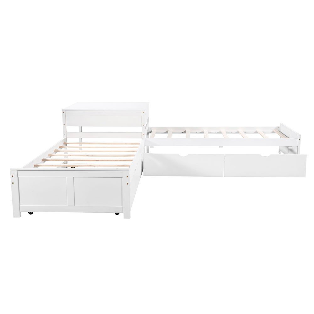 White Wood Twin Bed Frame with Trundle