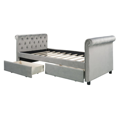Gray Wood Tufted Upholstered Twin Sleigh Bed Frame