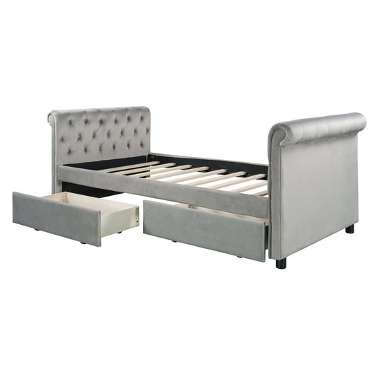 Gray Wood Tufted Upholstered Twin Sleigh Bed Frame