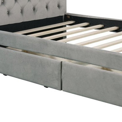 Gray Wood Tufted Upholstered Twin Sleigh Bed Frame