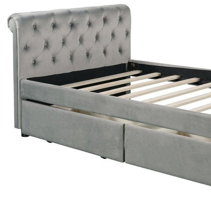 Gray Wood Tufted Upholstered Twin Sleigh Bed Frame