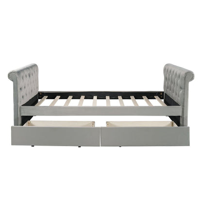 Gray Wood Tufted Upholstered Twin Sleigh Bed Frame