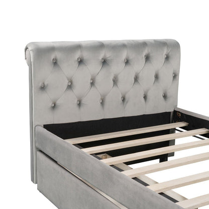 Gray Wood Tufted Upholstered Twin Sleigh Bed Frame