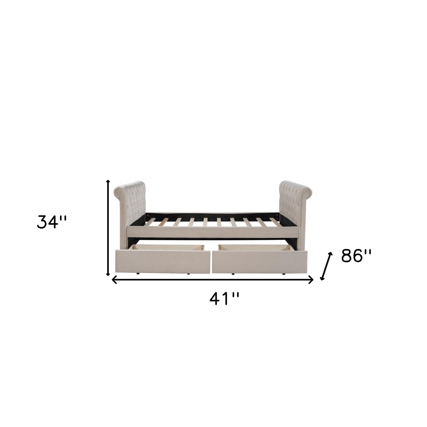 Beige Wood Tufted Upholstered Twin Bed Frame