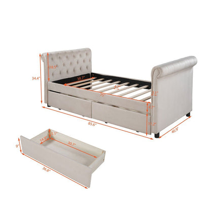Beige Wood Tufted Upholstered Twin Bed Frame