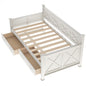 White Cross Back Wood Twin With Two Drawers Bed Frame