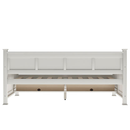 White Cross Back Wood Twin With Two Drawers Bed Frame