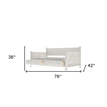 White Cross Back Wood Twin With Two Drawers Bed Frame