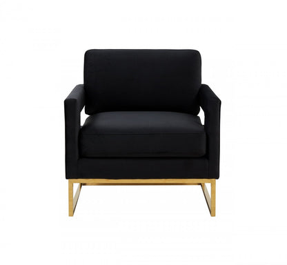 34" Black And Gold Velvet Arm Chair