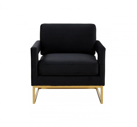 34" Black And Gold Velvet Arm Chair