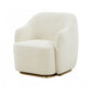30" Off White And Gold Upholstered Swivel Arm Chair