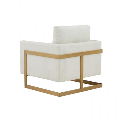 34" Cream And Gold Upholstered Arm Chair